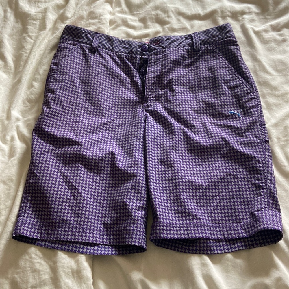 Purple gingham golf shorts